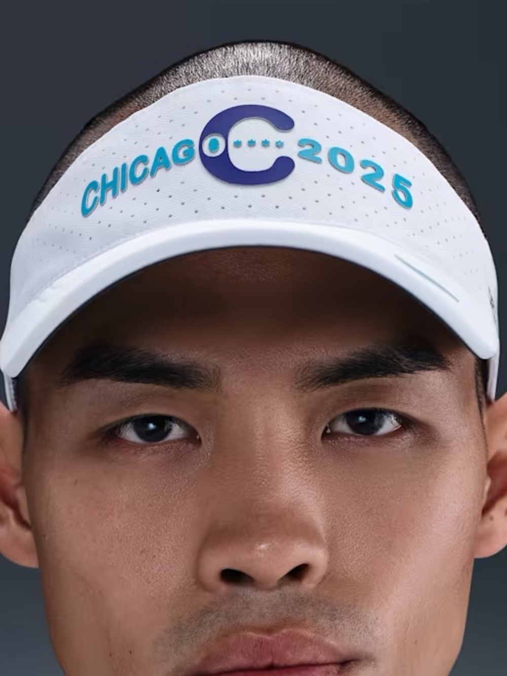 Nike White Visor with Blue and Teal ChicagoMarathon 2025 Logo